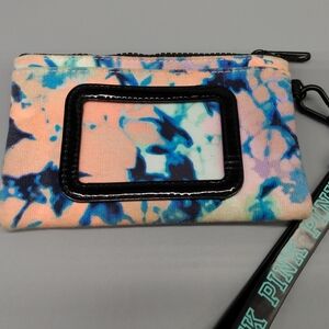 Pink Victoria secret wristlet wallet pouch card holder pink & blue zip closure